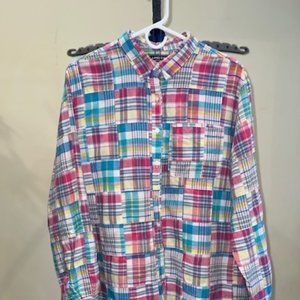 Misses Lands End Plaid Button Down Shirt